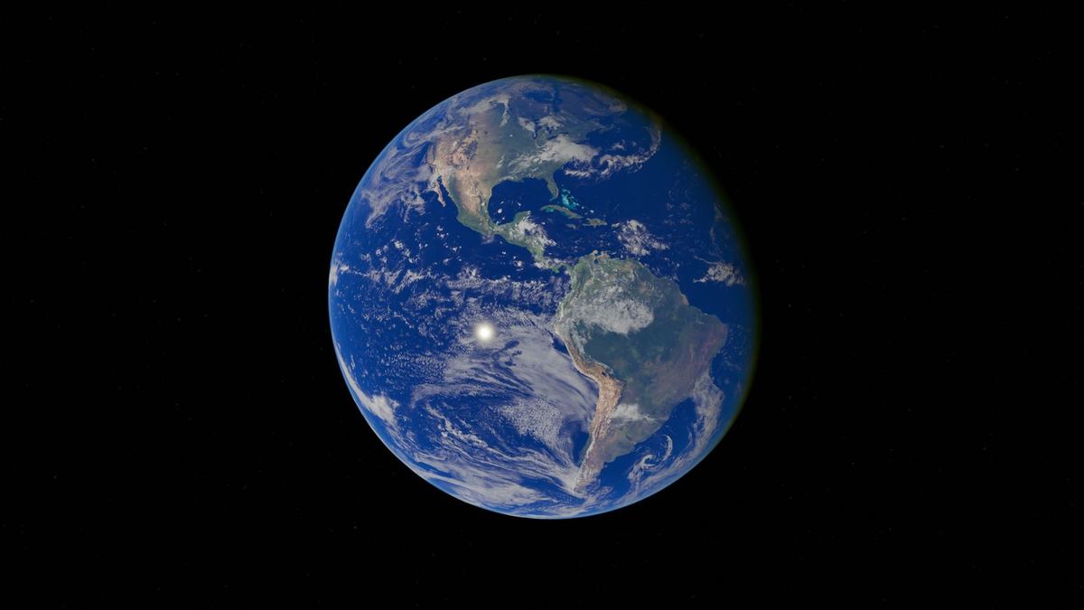 Planet Earth showing continents and oceans, seen from space